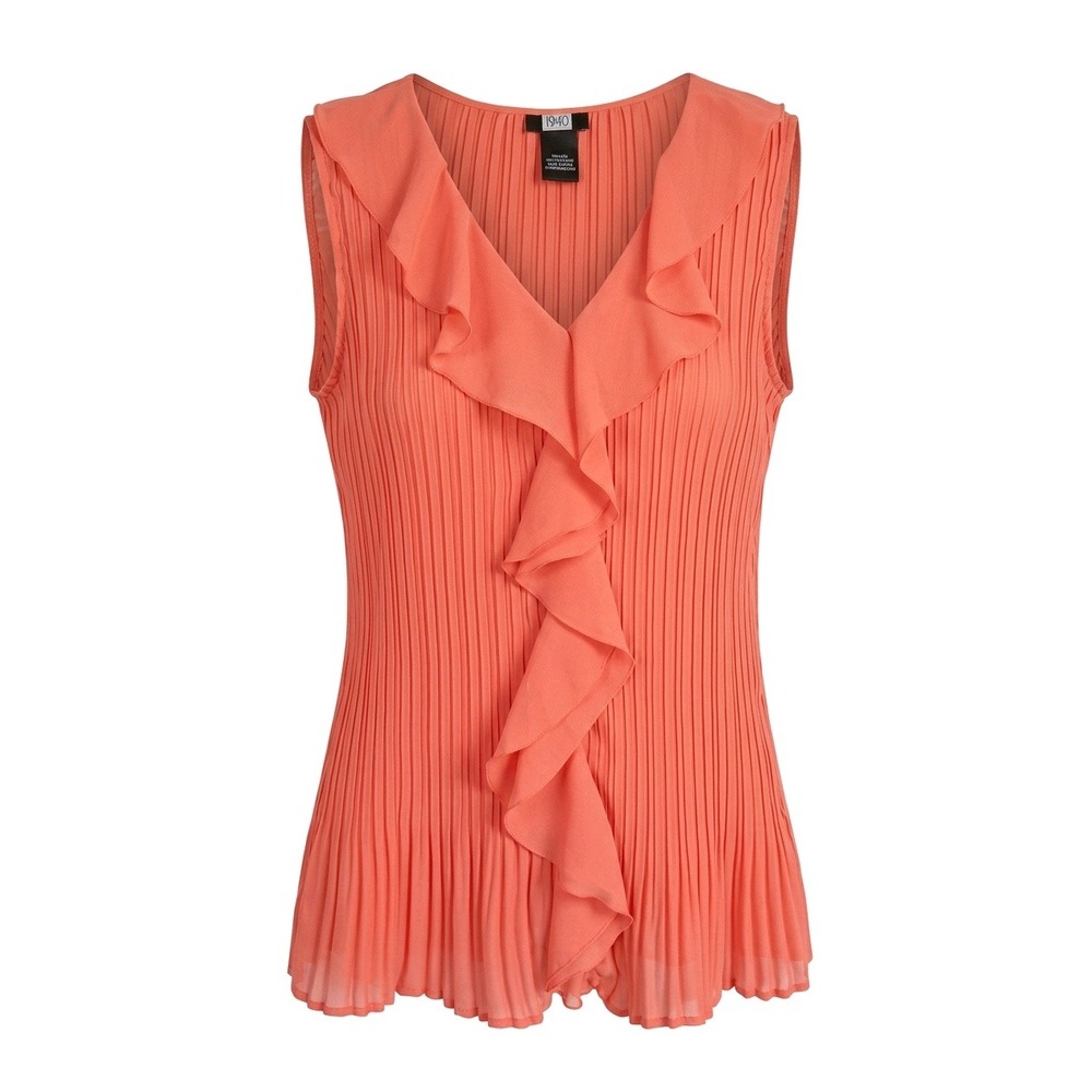 Studio 1940 Coral Pleated Ruffle Front V-Neck Sleeveless Blouse‎ 18/20
